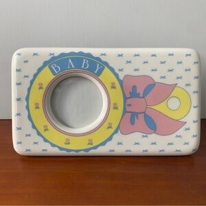 Vintage Baby Frame Ceramic Photo Girl Rattle With Bow Yellow 7” X 4” Photo: 2”